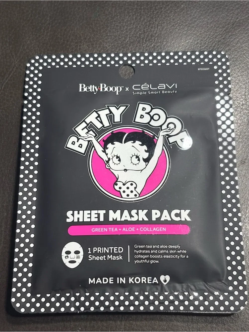 3 New Betty Boop Face Sheet Mask Pack Hydrating Green Tea + Aloe + Collagen